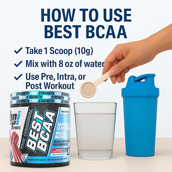 BPI Sports Best BCAA Powder - Muscle Recovery Support - Branched Chain Amino Acids | Building Blocks of Protein and Muscle - Post Workout Recovery – Hydration – Rainbow Ice, 30 Servings