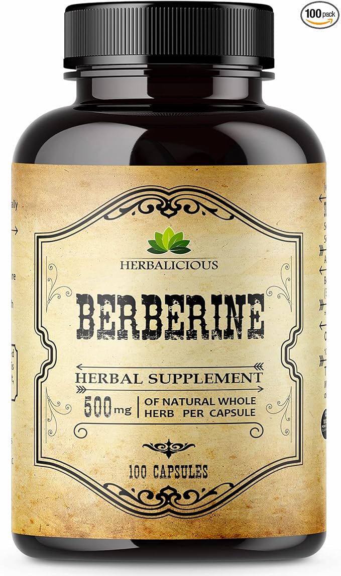 Berberine Supplement – 100 Capsules Berberine HCL Dietary Supplement for Men and Women – Non GMO Berberine 500mg – Ideal for Immune Support, Heart, Cholesterol Levels