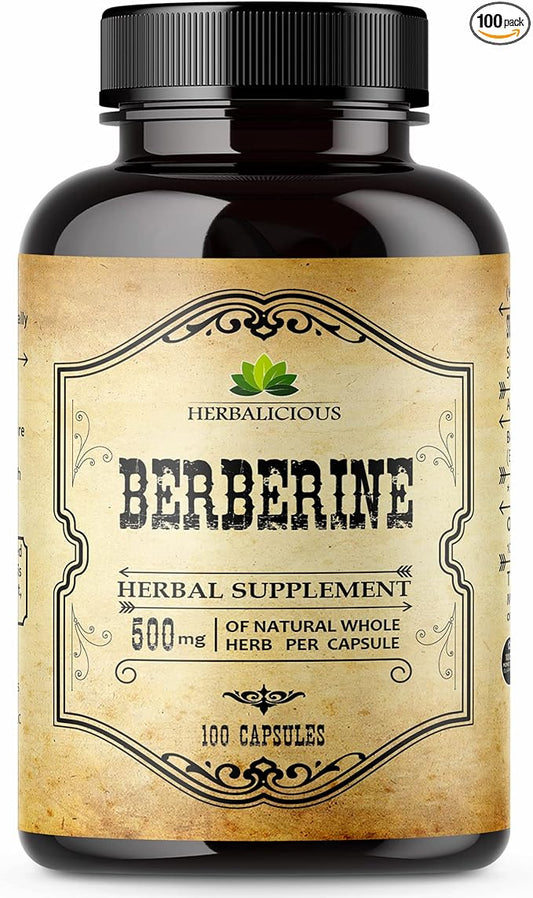 Berberine Supplement – 100 Capsules Berberine HCL Dietary Supplement for Men and Women – Non GMO Berberine 500mg – Ideal for Immune Support, Heart, Cholesterol Levels