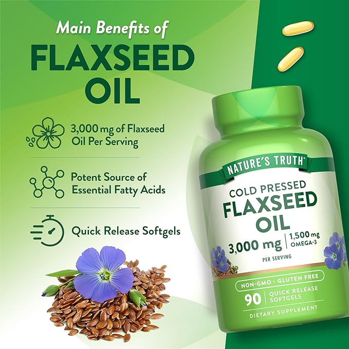 Nature's Truth Flaxseed Oil Softgels | 90 Count | Cold Pressed, Non-GMO & Gluten Free Supplement