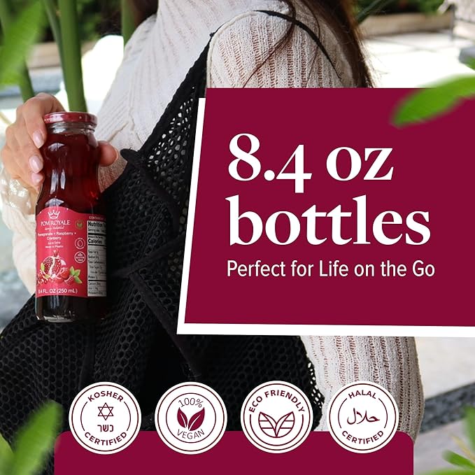 Pomegranate Raspberry Cranberry, 8.4 Ounce Glass Bottle (Pack of 15), Cold Pressed Juice, Non-GMO, Gluten Free, Kosher Certified, Preservative Free