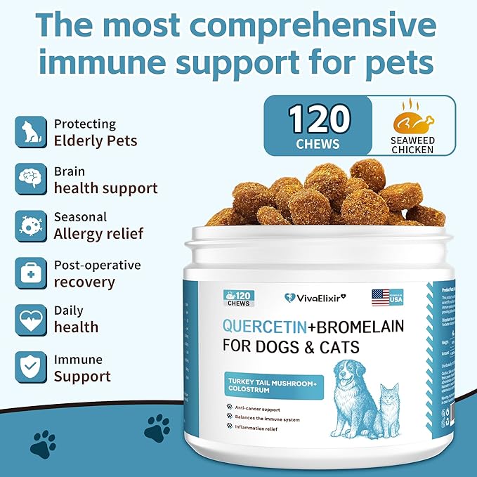 Nutrition Strength Quercetin for Dogs with Bromelain to Support Balanced Immune System, Promote Inflammatory Relief & Antioxidant Activity, Quercetin for Dog Allergies, 120 Chewable Tablets