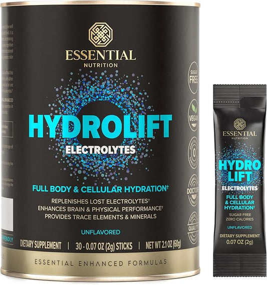 Hydrolift Electrolytes - Powerful Hydration Formula - with Trace Elements & Minerals - Keto Friendly - Sugar Free - Unflavored - 30 Sticks