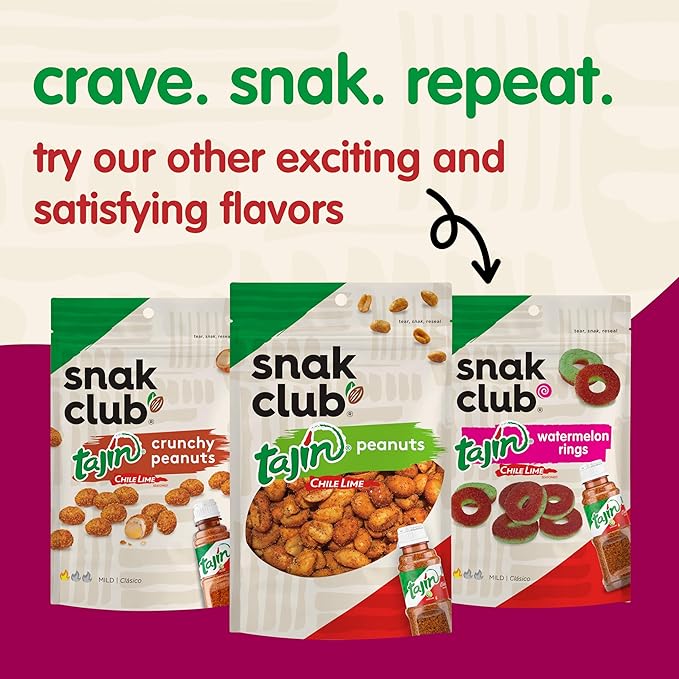 Snak Club Tajin Mango Rings Gummy Candy, Fruit Candy Gummies with Chili and Lime Seasoning, Mild, Gluten-Free and Vegan Snacks, 24 oz Resealable Bag