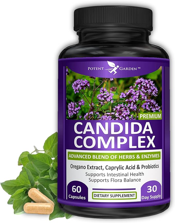 Potent Garden Candida Complex - Oregano and Caprylic Acid Blend, Gut Flora Balance Complex, Intestinal Health & Immune Support with Herbs & Probiotics, Gut Health Supplements for Women & Men 60 Count