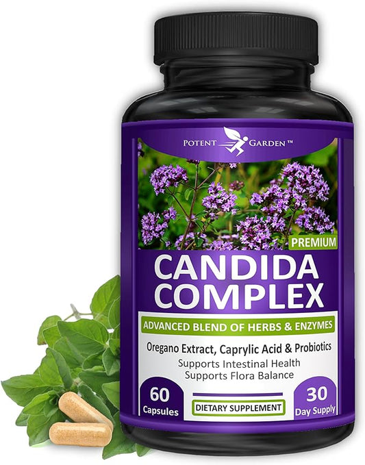 Potent Garden Candida Complex - Oregano and Caprylic Acid Blend, Gut Flora Balance Complex, Intestinal Health & Immune Support with Herbs & Probiotics, Gut Health Supplements for Women & Men 60 Count