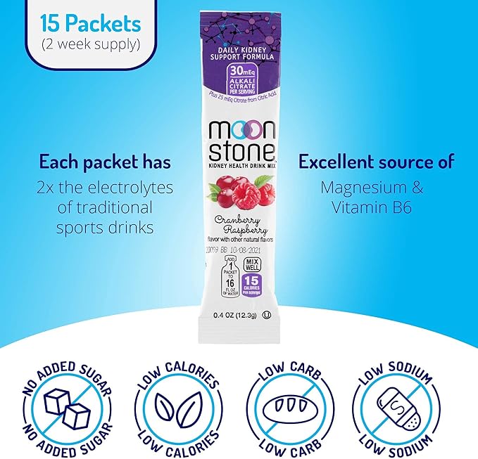 Stone Stopper Drink Mix, Cranberry Raspberry, Kidney Stone Prevention, Calcium Oxalate Protector, Developed by Urologists to Improve Hydration and Support Kidney Health, 15 Day Supply