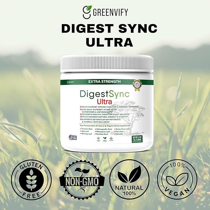 DigestSync Ultra Extra Strength Digestive Support Supplement with Organic Superfoods, 5.3 oz, 28 Servings (1)
