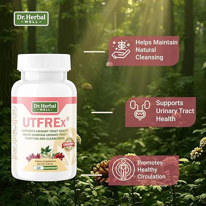 UTFREX Clinically Proven Urinary Tract UTI Health Supplement Natural Support Cleanse Flush Protect (No Probiotics & D-Mannose) – 60 Capsules