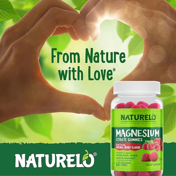 NATURELO Magnesium Citrate Gummies - for Calm & Relaxation Support, Natural Berry Magnesium Gummies, 60 Vegetarian Gummies (Pack of 2)