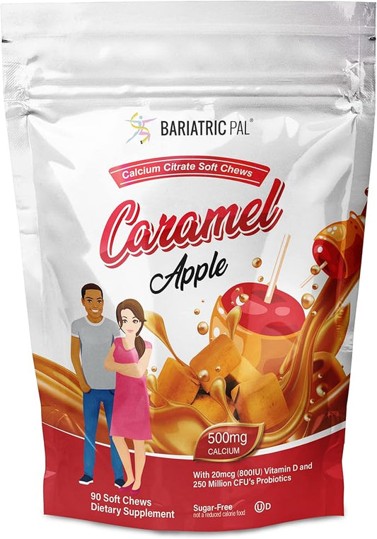 BariatricPal Sugar-Free Calcium Citrate Soft Chews 500mg with Probiotics (90 Count) - Caramel Apple