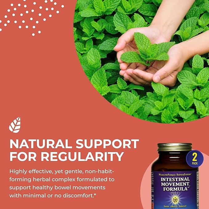 HEALTHFORCE SUPERFOODS Intestinal Movement Formula - Natural Laxative Supports Bowel Regularity - All-Natural Digestion Supplement to Support Constipation - Gluten-Free & Vegan - 120 Caps (Pack of 2)