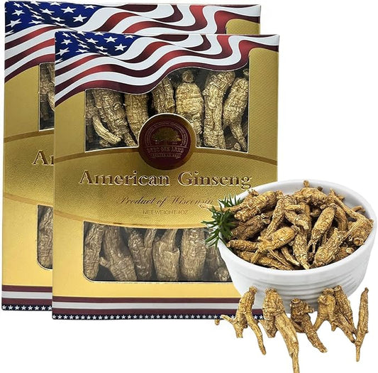 Wisconsin American Ginseng 8OZ, American Wisconsin Ginsengss Slices Root 西洋参/花旗参 Energy for Men & Women Ginseng in Soup, Tea Smoothies Medium 4 Ounce 2 Box