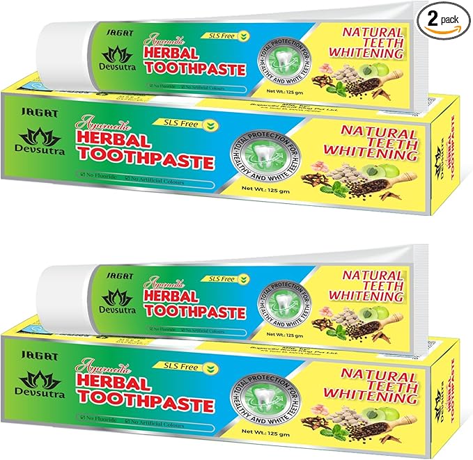 Jagat Devsutra Dr. Recommended Ayurvedic Herbal Fresh Mint Flavour Toothpaste Combo Pack Offer - 100% Natural Teeth Whitening Formula, No Fluoride & No Artificial Colours - Pack of 2 (4.4 OZ Each)