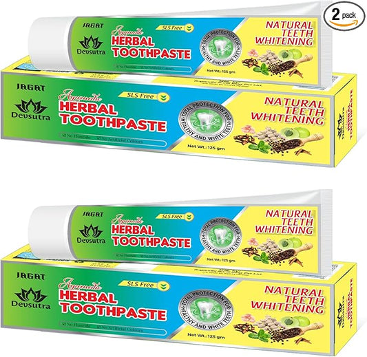 Jagat Devsutra Dr. Recommended Ayurvedic Herbal Fresh Mint Flavour Toothpaste Combo Pack Offer - 100% Natural Teeth Whitening Formula, No Fluoride & No Artificial Colours - Pack of 2 (4.4 OZ Each)