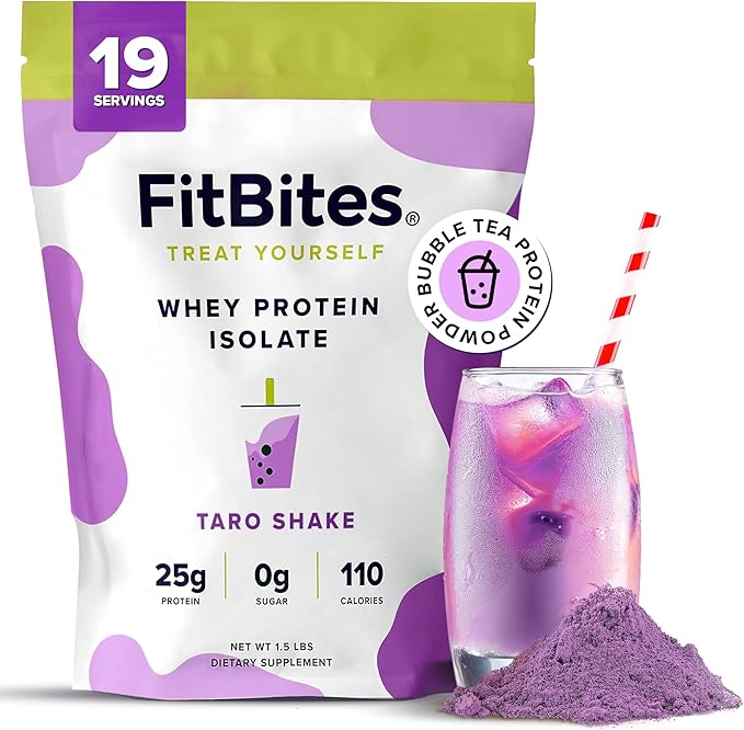 Boba Tea Protein 100% Whey Protein Powder Isolate (Taro), Natural Energy Coffee Replacement, Sugar Free, Gluten Free, Lactose Free, Soy Free, Real Ingredients, 5.9g BCAAs