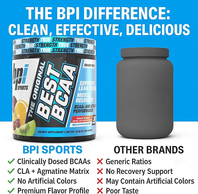 BPI Sports Best BCAA - BCAA Powder - Branched Chain Amino Acids - Muscle Recovery - Muscle Protein Synthesis - Lean Muscle - Improved Performance – Hydration – Fruit Punch - 60 Servings - 1.32 Pound