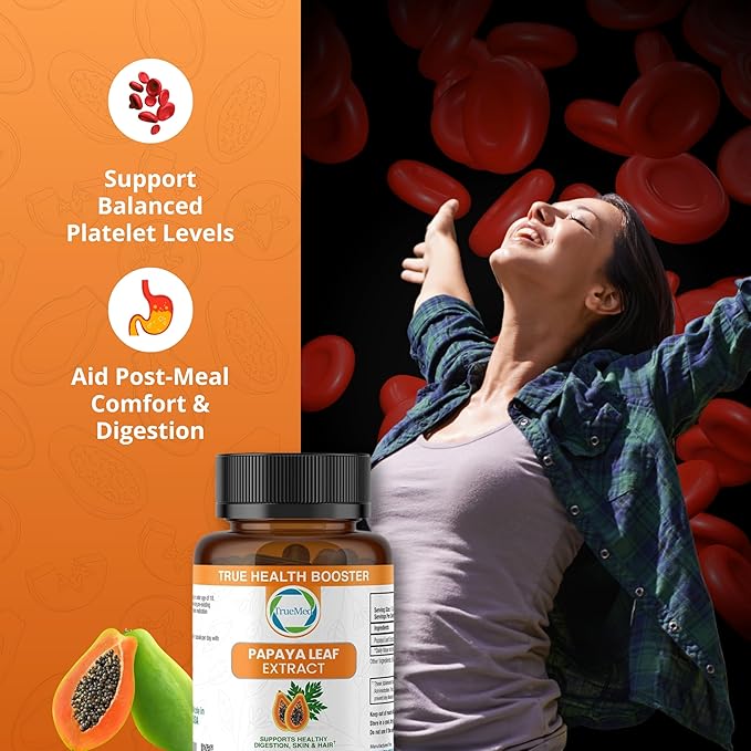 Papaya Leaf Extract 500 mg for Hair, Skin with 4X Extra Strength Support Blood Platelet with 60 Capsules for 60 Days Supports Digestive Health & Natural Antioxidant