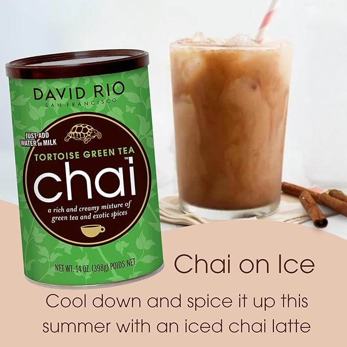 Tortoise Green Tea Chai Tea Latte Mix, 14 Oz, Green Tea, Organic Spices, Dairy Free, Serve Hot or Cold, Just Add Water or Milk, 14 Servings