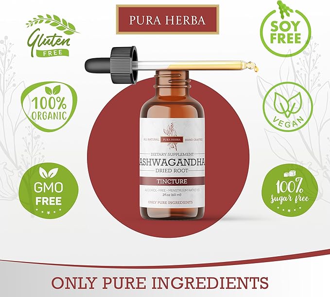 Organic Ashwagandha Liquid Drops, Ashwagandha Root Tincture, Ashwagandha Extract Herb Supplements - 2 Fl Oz