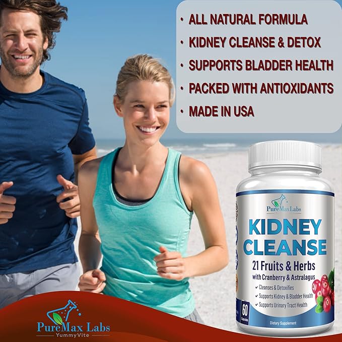 Herbal Kidney Cleanse with Cranberry Extract, Astralagus - 21 Fruits & Herbs - Detox & Cleanse Urinary Tract & Bladder Health, Kidney Support, 60 Vegan Capsules