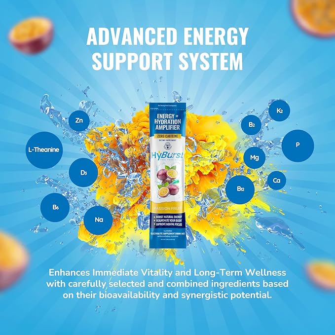 Electrolytes Powder Packets with 13 Essential Nutrients, Improve Energy & Focus, 100mg L-Theanine Nootropics, Non-GMO, Vegan, Gluten Free, Passion Fruit Drink Mix, 15 Sticks