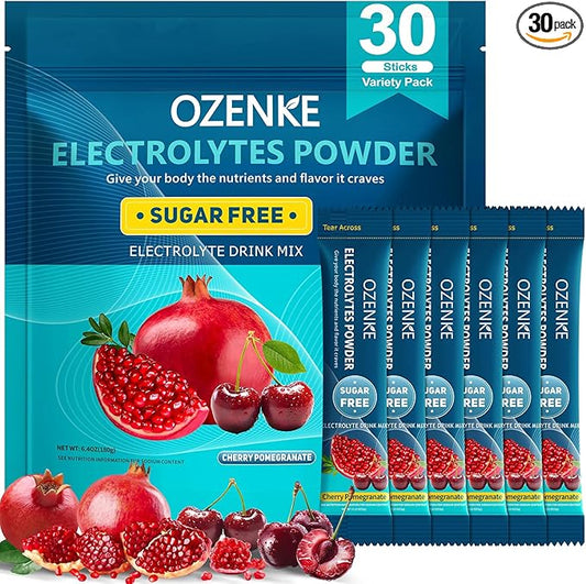 Electrolytes Powder Packets, 30 Sticks Hydration Packets Sugar Free, Electrolyte Drink Mix Portable Electrolyte Packets for Rapid Hydration, 0 Sugar & 0 Calorie, Cherry & Pomegranate Flavor