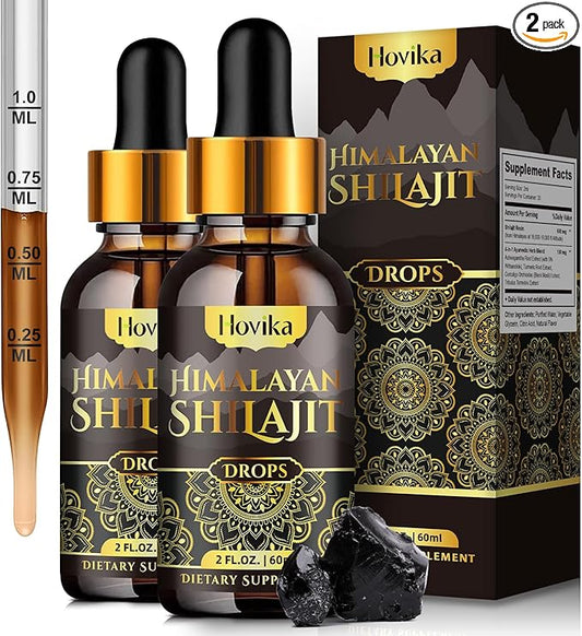 Himalayan Shilajit Resin Liquid Drops, Pure Organic Himalayan Shilajit Resin 600mg with Ayurvedic Blend & 85+ Trace Minerals & Fulvic Acid for Brain Booster & Energy Immune Support, 2pack