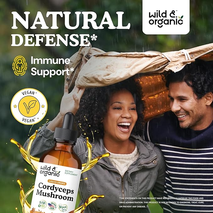 Wild & Organic Cordyceps Tincture - Cordyceps Sinensis Mushroom Extract for Immune & Energy Support - Liquid Mushroom Supplement - Vegan, Sugar & Alcohol-Free Drops - 4 fl oz