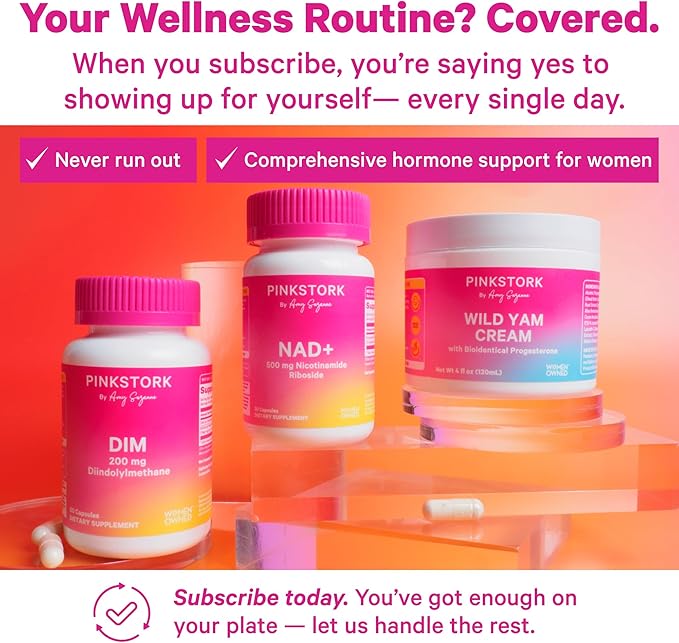 Pink Stork DIM Supplement for Women - Estrogen and Hormone Balance for Menopause, Perimenopause & PMS - DIM 200 mg Plus BioPerine for Mood Support - 60 Day Supply