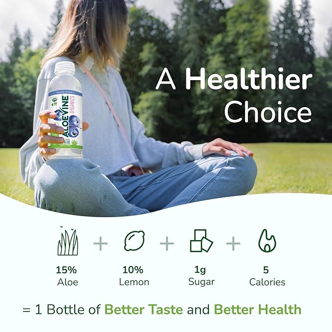 Aloe Vera Juice, No-Pulp Organic Drink, Healthy with Aloe Powder and Lemon Juice, 5 Calories, Low Sugar, No Artificial Ingredients, 16.9 oz, 12 Pack, Mixed Berry - Aloevine