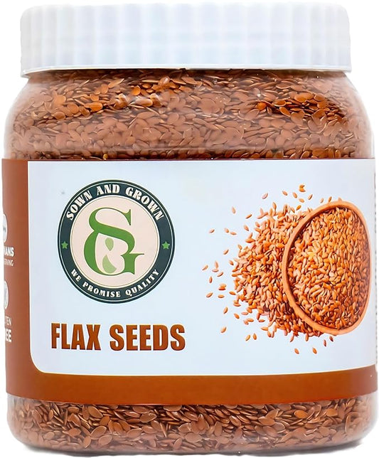 Sown and Grown Premium Brown Whole Raw Flax Seeds - 2lb, 32oz | Rich in Fiber, Omega-3 Fatty Acids | Great for Baking, Salads, Smoothies & Protein Balls | Premium Flaxseeds