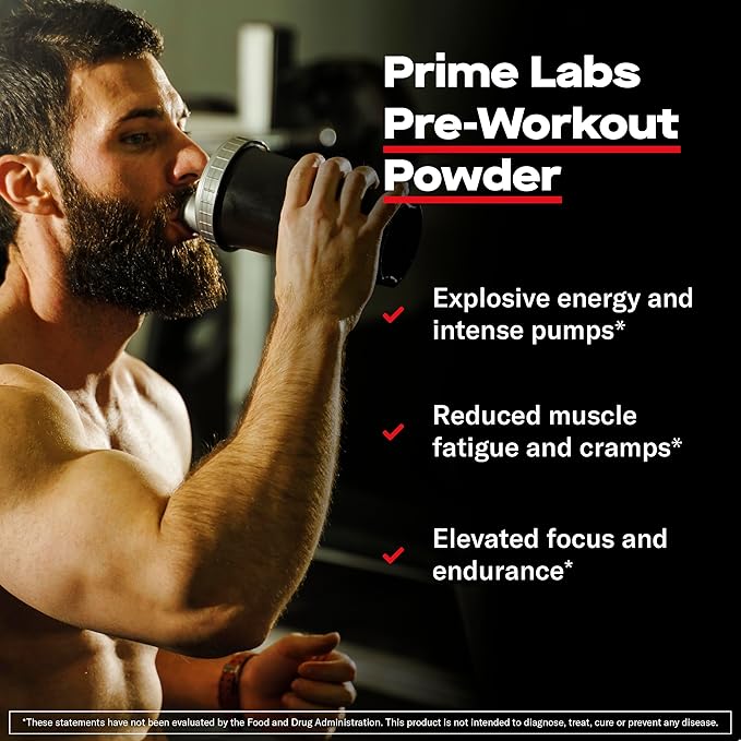 Prime Labs Pre Workout Powder for Men - with Citrulline Malate, Beta-Alanine, and Natural Caffeine - Energy, Focus, Power - Blue Lemonade Flavor - 30 Servings