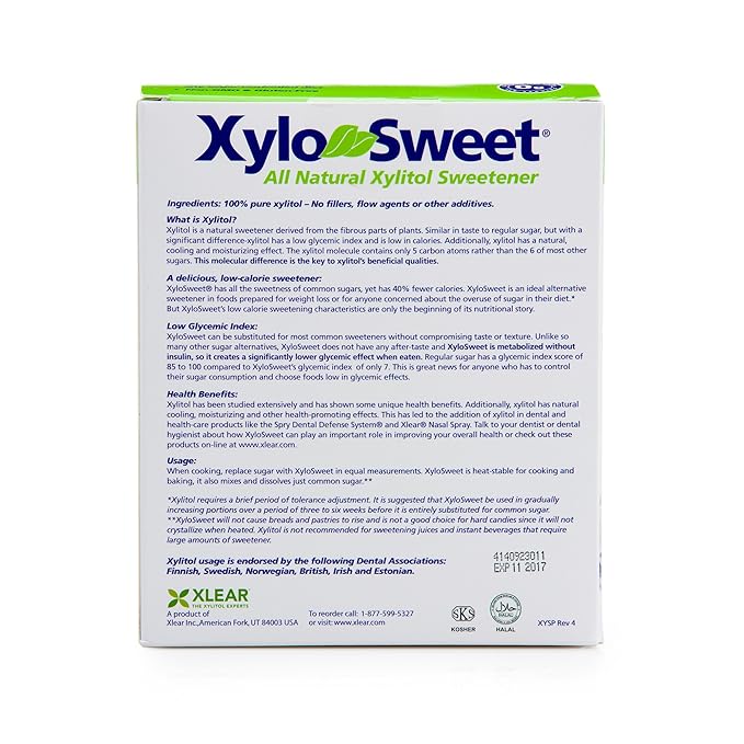 Xlear XyloSweet Plant Sourced Xylitol Sweetener - Pure Natural Sugar Substitute, Granules, Non-GMO, Gluten-Free, 100 Packets (Pack of 1)