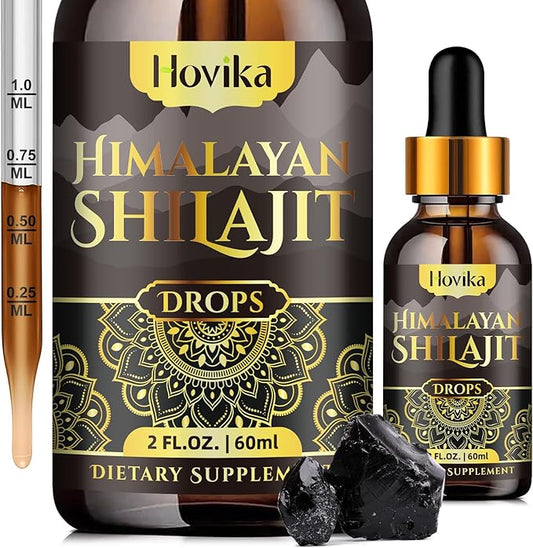 Himalayan Shilajit Resin Liquid Drops, Pure Organic Himalayan Shilajit Resin 600mg with Ayurvedic Blend & 85+ Trace Minerals & Fulvic Acid for Brain Booster & Energy Immune Support, 2 Fl Oz