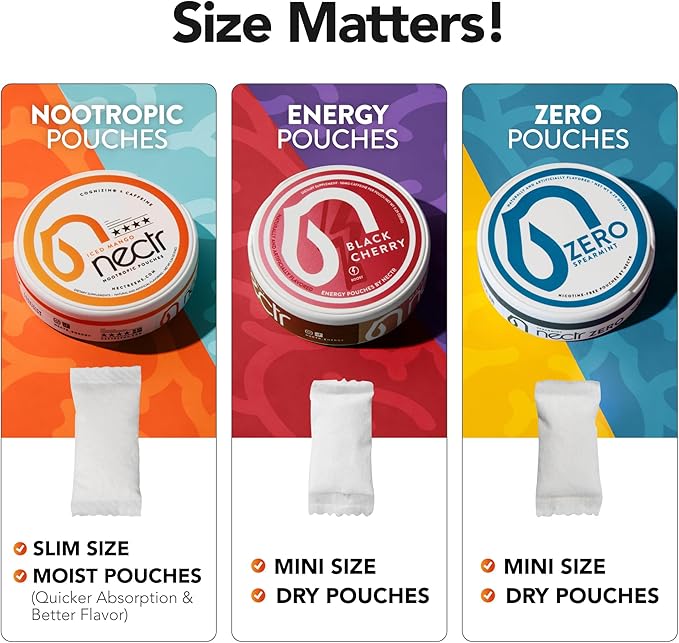 Nectr Energy Nootropic Pouches – Mild Mint Flavored, Caffeine Pouches with Cognizin® Citicoline. Sugar-Free Brain Treats. Smooth, Sustained Focus & Energy Supplement - 5 Pucks of 16pcs