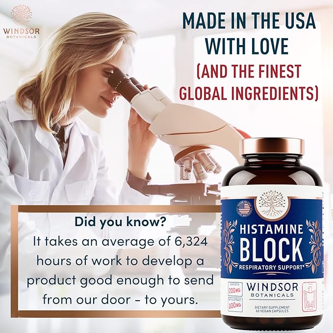 Histamine Blocker for Allergies - Quercetin, Stinging Nettle Flavonoids Natural Antihistamine Tablets - Allergy Relief Supplements & Antihistamines for Adults - 60 Vegan Histamine Block Capsules