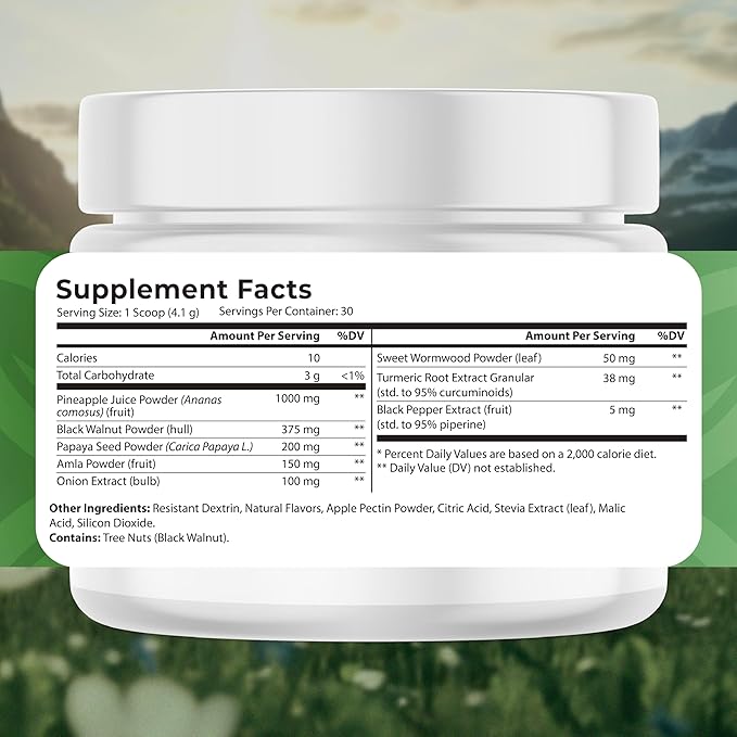 ParaTarget - Gut Health Formula - Intestinal Gut Cleanse Powder Supplement with Black Walnut, Wormwood, Turmeric & More - Natural Wellness Supplements for Women & Men - 30 Servings
