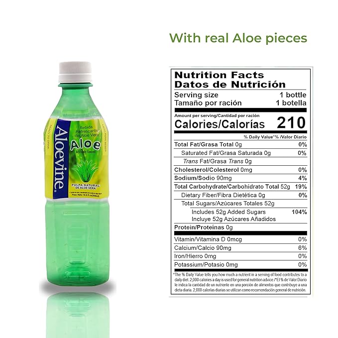 Aloevine Aloe Vera Drink Original healthy juice pure with chunks of aloe l 16.9 oz. 10 pack l plant based Vegetable Korean drinks