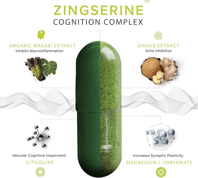 Organic Wasabi Extract + Zingserine Cognition (2 Month Supply) The Most Targeted Memory Supplement - Superior Clinical Evidence to Vinpocetine, Apoaequorin, Nuriva, Prevegen & Ginkgo