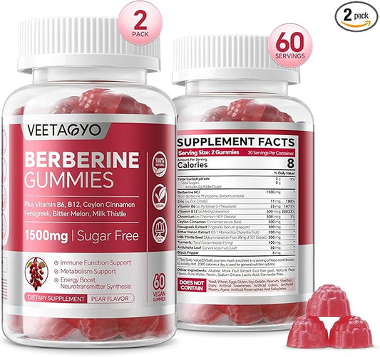 Berberine Supplement 1500mg,Sugar Free Berberine with Ceylon Cinnamon Gummies,Chromium,Turmeric, Fenugreek for Naturally Metabolism Balanced, Berberine HCl from Indian Barberry Extract, 120 Cts