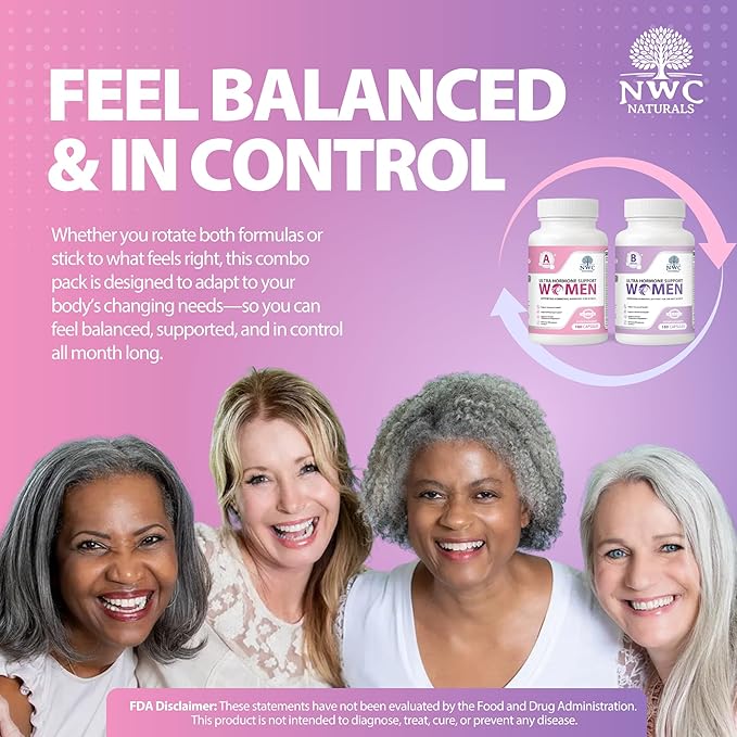 NWC Naturals Ultra-Hormone Support Combo, Hormone Harmony for Women & Rotating Hormone Balance for Women, 2-Pack (Formulas A + B, 360 Capsules) – Menopause & Cycle Support with B-Vitamins & Adaptogens