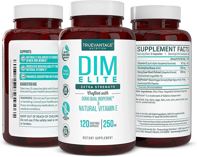 DIM Supplement 250mg (Diindolylmethane)-Plus Dong Quai, Natural Vitamin E & BioPerine - Supports Menopause Relief & Hormonal Acne -Hormone Balance Support for Women and Men-Veggie Caps