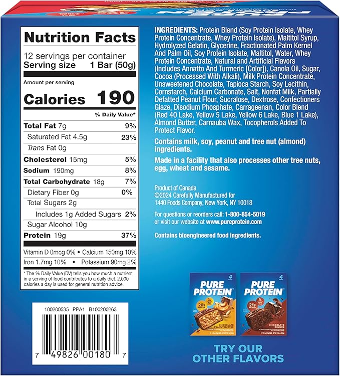Pure Protein Bars, High Protein, Nutritious Snacks to Support Energy, Low Sugar, Gluten Free, Sundae Cone, 1.76oz, 12 Count (Packaging May Vary)