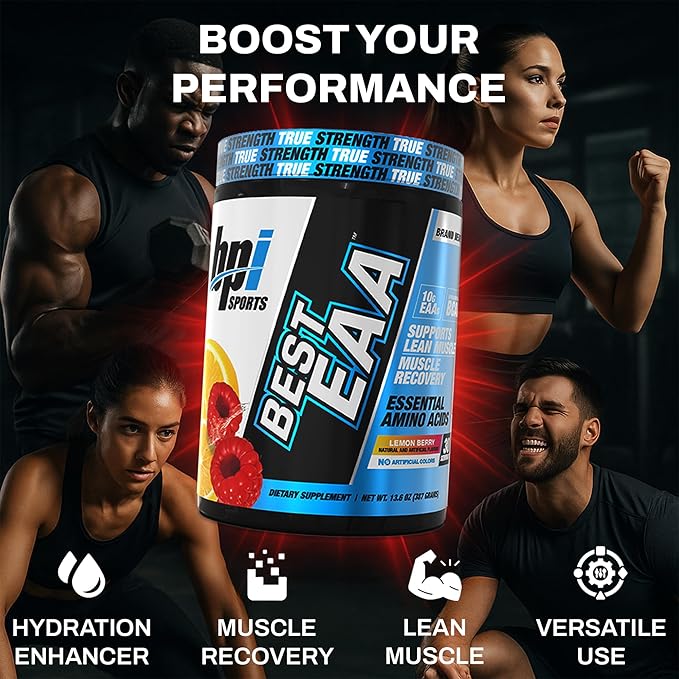 BPI Sports Essential Amino Acids EAA Powder - Pre, Intra & Post Workout Drink - BCAA Powder for Men & Women, EAA + BCAA + Hydration, Advanced Formula with 10g of EAA. (Lemon Berry)