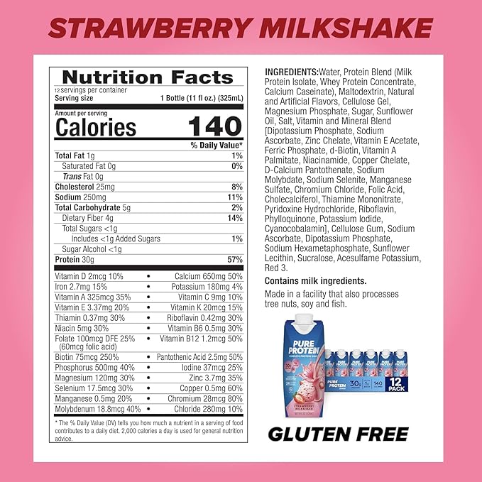 Pure Protein Protein Shake, 30g Complete Protein, Ready to Drink and Keto-Friendly, Vitamins A, C, D, and E plus Zinc to Support Immune Health, 11oz Bottles, 12 Pack, Variety Pack