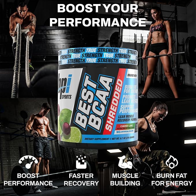 BPI Sports Best BCAA Shredded - Caffeine Free Thermogenic Recovery Drink, Lean Muscle Building BCAA Powder for Women and Men, Preworkout BCAAs Amino Acids Drink- Cherry Lime - 25 Servings