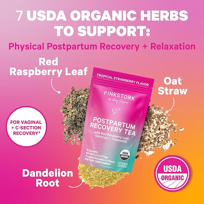 Pink Stork Postpartum Essentials Kit – Hormone Balance, Recovery & Mood Support for New Moms – Postnatal Vitamins Ashwagandha + Herbal Teas for Stress Relief, Energy, Sleep – Gift Set – Vegan, Organic