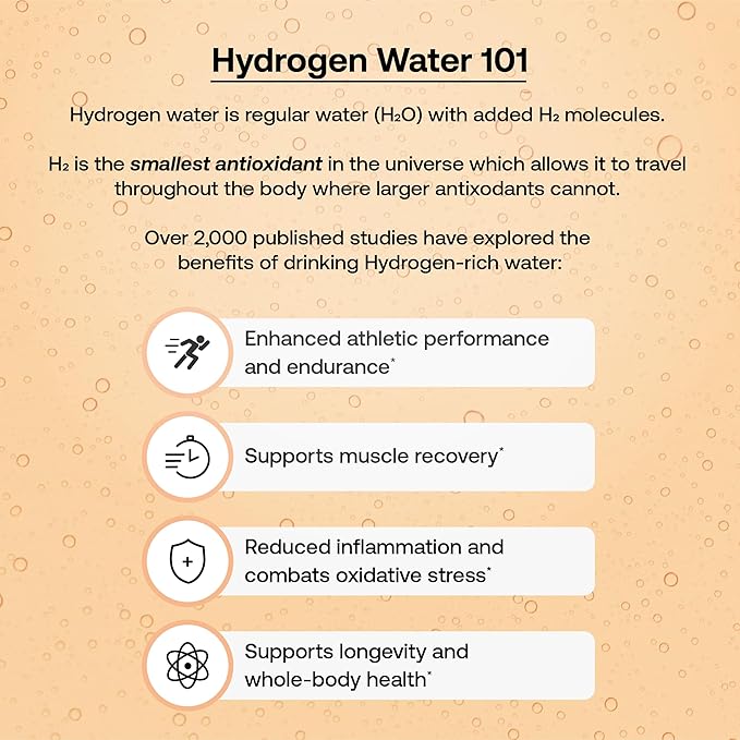 Hydrogen Water + Electrolytes Drink Mix | H2 Hydration Packets with Molecular Hydrogen, Sodium, Potassium, Magnesium, Calcium, and Minerals | No Sugar | Orange + Caffeine 25 ct