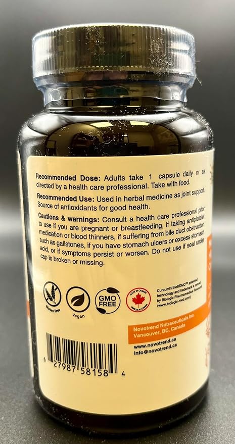 NovoCurcumin Bio-BDMC30-60 Capsules- Next Generation Highly Enhanced Curcumin